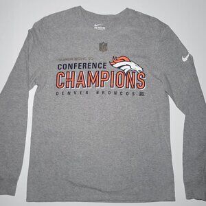 Nike NFL Mens Denver Broncos AFC Championship Gray Long Sleeve Shirt Size Medium